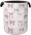 Pink Bowknot Laundry Basket Collapsible Laundry Hamper, Oxford Cloth Storage Bin for Room/Bathroom/Bedroom/Dormitories 16" X 20.8"