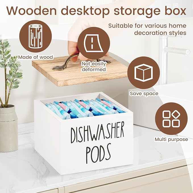 Dishwasher Pod Container with Lid, Laundry Detergent Pods Storage Container, Dryer Sheet Holder, Dishwasher Pod Storage Container, Detergent Pods Container for Laundry Room (White)