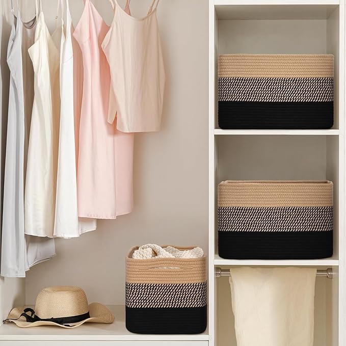 Baskets for Organizing,Storage Baskets,3 Pack Baskets for Shelfves,15"×10"×9" Woven Basket,toy storage bins,bins for organization
