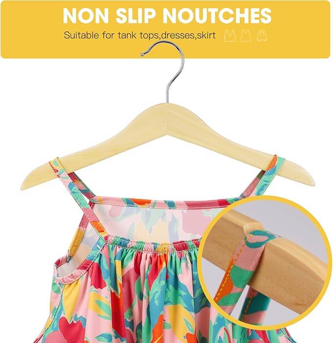 Kids Wooden Hangers 18 Pack,Baby Clothes Hanger with Smooth Finish Natural,Baby Wood Hangers with Non Slip Notches and Anti-Rust 360-degree Swivel Hook,Durable and Strong Wood for Closet