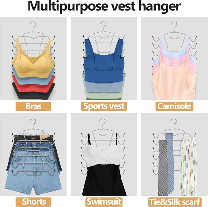 Tank Top Hangers Space Saving,Hanging Closet Organizer,6 Tiers Bra Hangers with 360° Swivel Hook,Closet Organizers and Storage,Dorm Room Essentials for Girls-6 Pack
