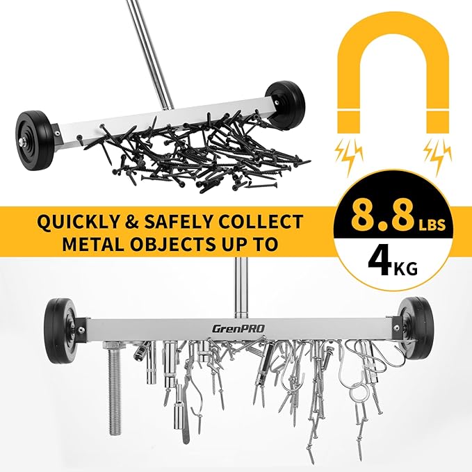 17" Rolling Magnetic Sweeper with Wheels,8.8 Lbs Pull Force,Telescoping Handle,2-Pack Includes Magnetic Pickup Tool for Construction,Workshop,Garage & Yard