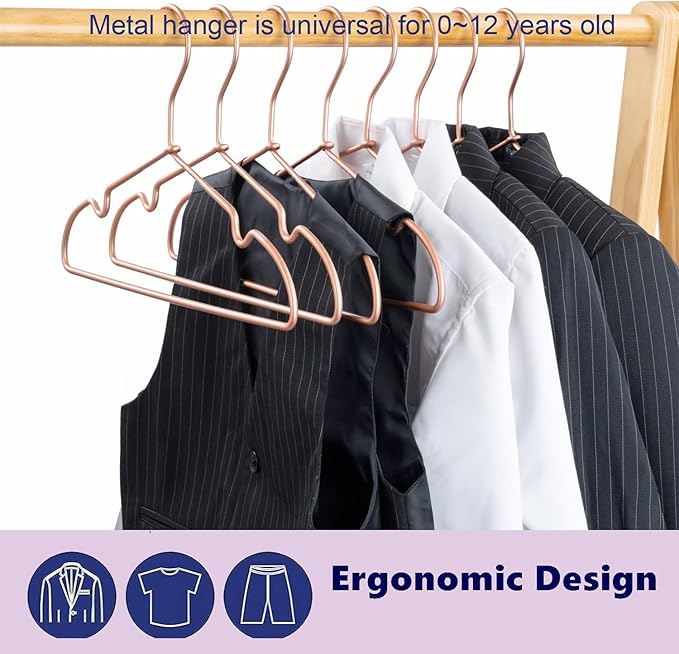 Rose Gold Metal Wire Children Baby Non Slip Toddler Infant Newborn Kids Hangers,12.6" Space Saving Baby Clothes Coat Children's Closet Durable Hangers 10 PCS