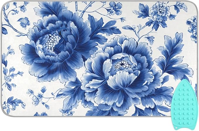Ironing Mat Pad for Table Portable Travel Iron Blanket Ironing Board Covers Pressing Mat Heat Press Pads 27.6x47.2 Inches Blue and White Peony Flowers Butterfly55