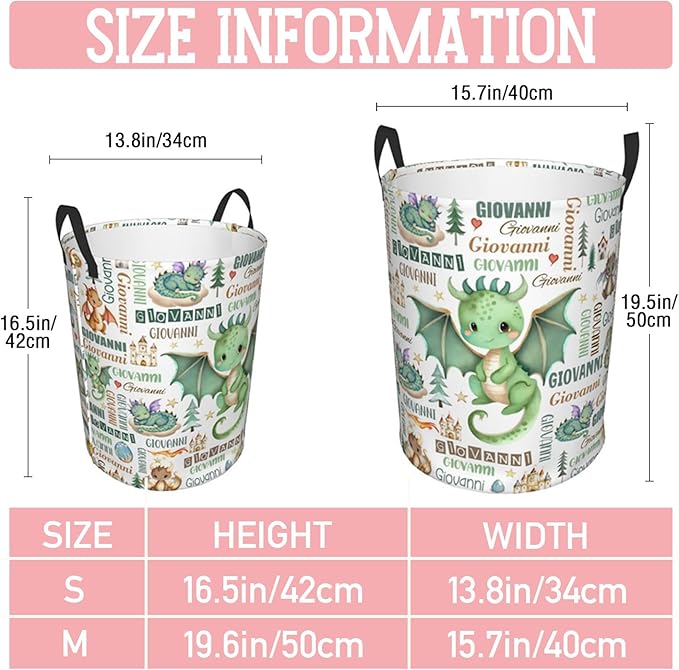 Dragon Laundry Basket,Personalized Laundry Hamper for Boys Girls,Custom Laundry Basket With Name, Customized Dirty Clothes Hamper for Bathroom Bedrooms,S-16.5"X 13.8"