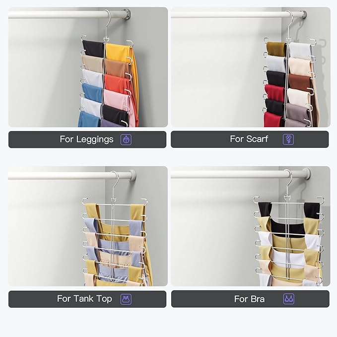 Scarf Hanger 2 Pack Scarf Hangers for Closet Organizer,6 Tiers Metal Space Saving Hanger with 360 Degree Hook,Mult Function Closet Organization for Scarves,Tank Top,Leggings
