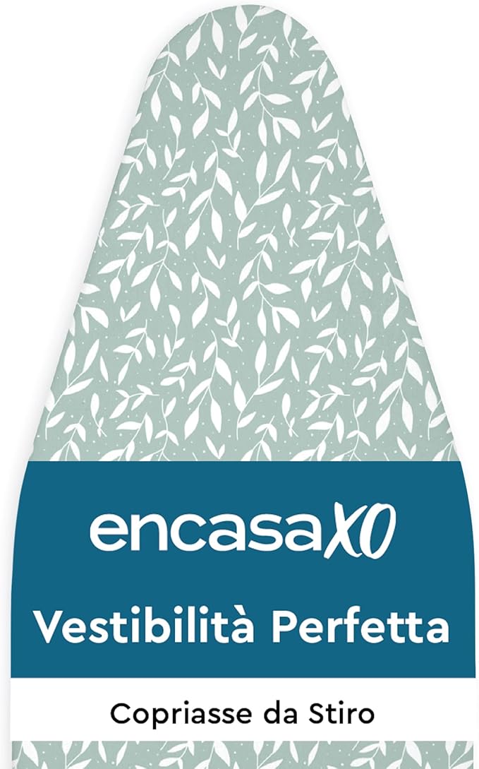 Encasa XO Ironing Board Cover and Pad 54"x18" - Thick 3mm Felt Padding, Drawstring Tightening & Lock, Easy Fit, Scorch & Stain Resistant, Fits X-Large Ironing Board - Green Leaflet
