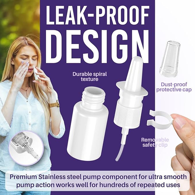 JULLY! 3-Pack 30ML Unique Mist Nasal Sprayer - Empty Refillable Pump Sprayer for Nose, Medical, Home Remedy, Saline. Improved Modern Design, Sturdy HDPE Plastic, Easy to Use Dosage Mechanism