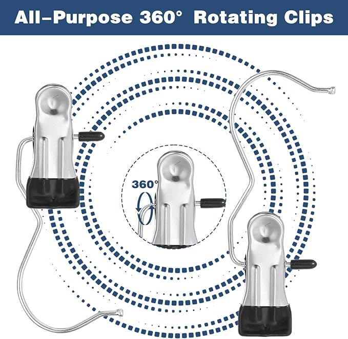100 Pack Hanger Clips, Heavy Duty Laundry Hooks with 360° Rotation - Space Saving Clothes Pins for Closet, Boots, Pants, Hats, Towels (Silver)