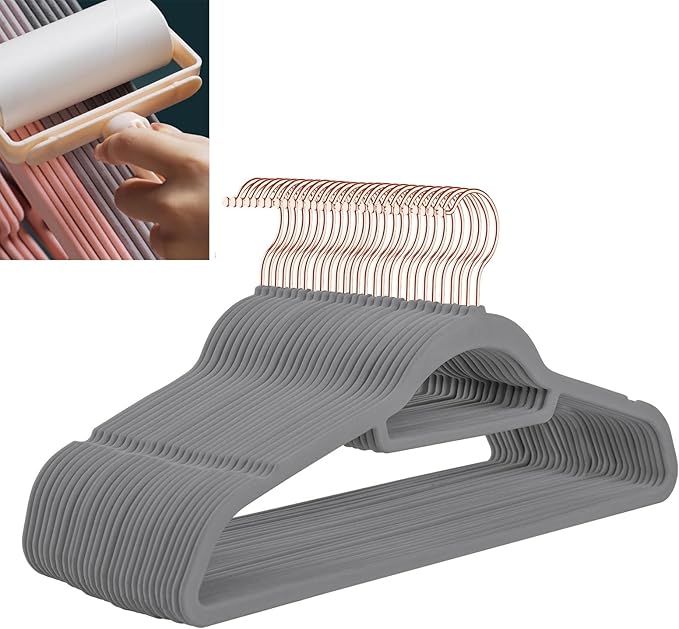 Velvet Hangers,Felt Hangers,Non-Slip Clothes Hanger, Multifunctional Space Saving Clothes Hangers for Wedding Dress & Dress Clothes(Light Gray 2,20pcs)