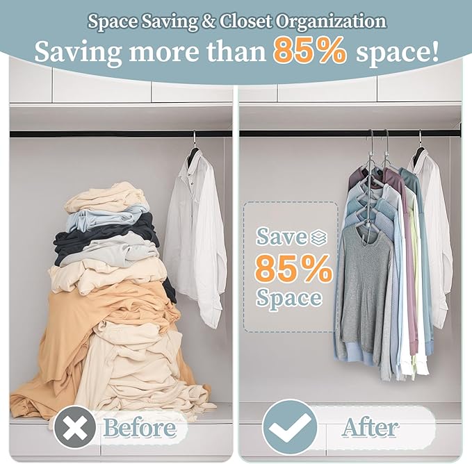 Clothes Hangers Space Saving Shirt Organizer, Non Slip Multi Shirt Hangers for Closet with Foam Padded Closet Organizers and Storage for Sweater Hoodie Blouse Coat Dress Short Grey 4 Pack