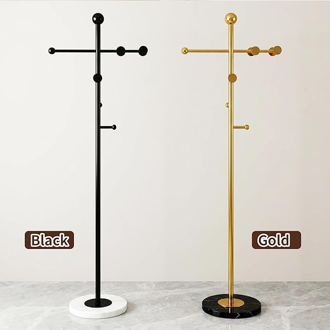 68.9 Inch Tall modern Coat Rack,Gold coat tree freestanding heavy duty,Heavy-Duty Metal Coat Rack Stand with Sturdy Marble Base for Entryway,Hallway,Bedroom,Holds Coats Hats Bags Scarves