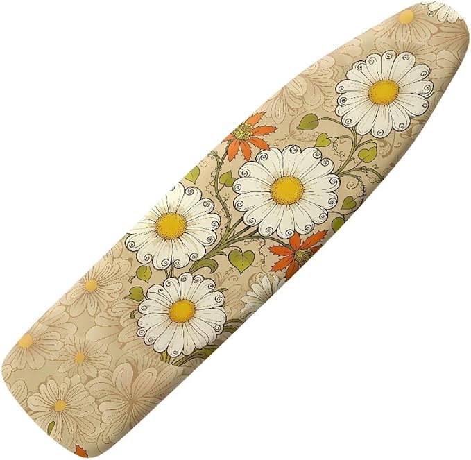 Daisy Print Ironing Board Cover and Pad Heat Reflective Stain Resistant Iron Board Cover with Padding Standard Size 15x54 Pressing Cloth for Ironing