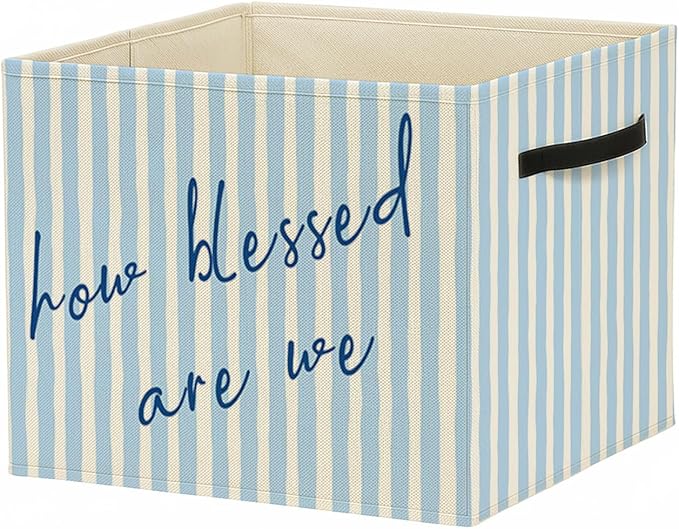 Blue Christian Storage Bin Box with Handles, How Blessed Are We Motivational Religious Foldable Baskets Organizer for Girls Bedroom Bathroom Clothes Toys Books, Toybox for Girls
