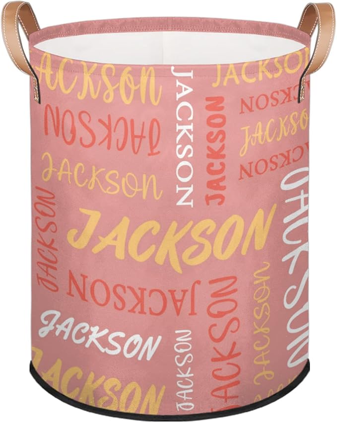 Custom Name Large Laundry-Basket for Kids-Boys-Girls, Personalized Foldable Waterproof Laundry Hamper Dirty Clothes Toys Storage Bin with Handles,Pink