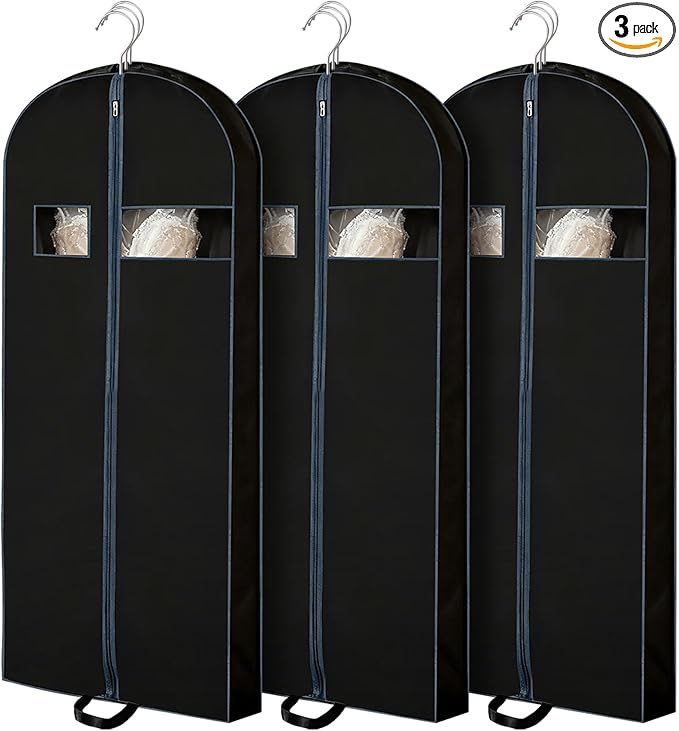 3 Pack 60 inch Dress Garment Bags for Closet Organization and Travel – Long Garment Covers for Dresses, Suits, Coats and Gowns