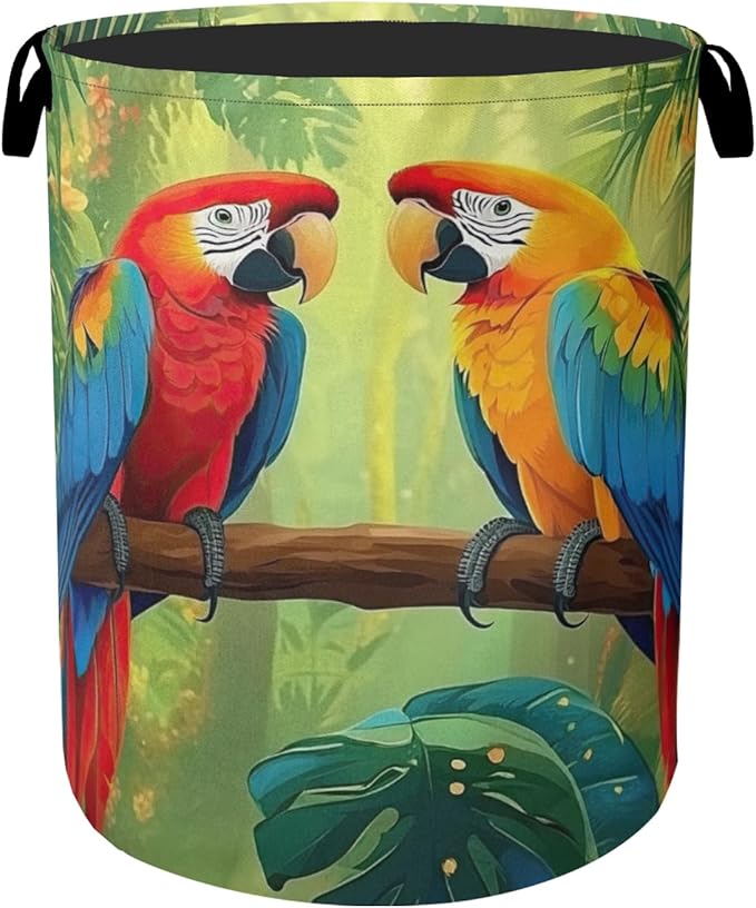 Tropical Parrot Foldable Laundry Hamper - Waterproof Fabric Storage Basket with Handles, Clothes Hampers for Laundry,Bedroom,Dorm