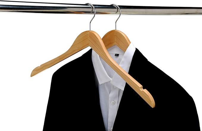 Quality Semi Curved Wooden Suit Hangers, 20-Pack Smooth Finish Solid Wood Coat Hanger with Swivel Hook, Jacket, Pant, Dress Clothes Hangers (Natural, 20)