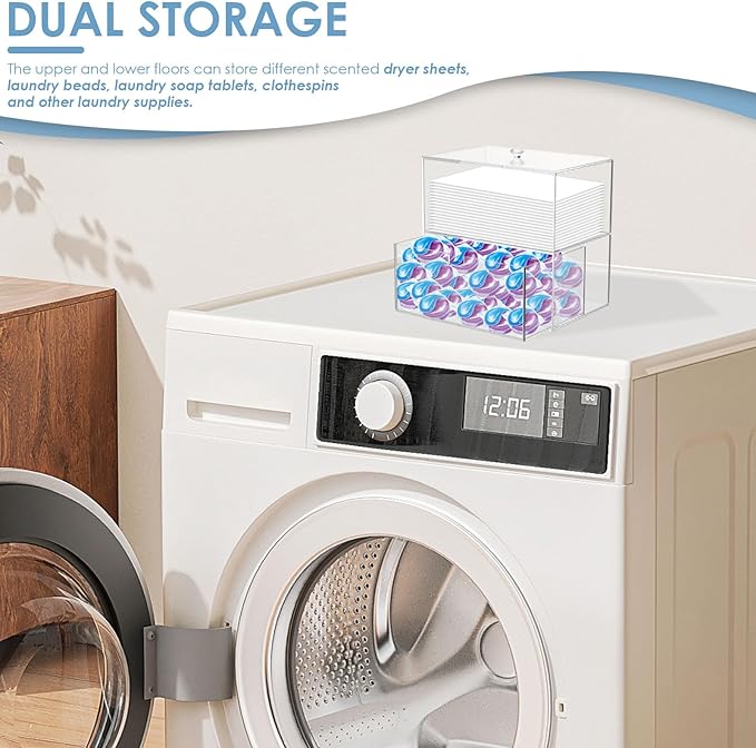 Acrylic Laundry Bead Storage Box, Dryer Sheet Holder, Acrylic Dryer Sheet Container Box for Laundry Room Organization