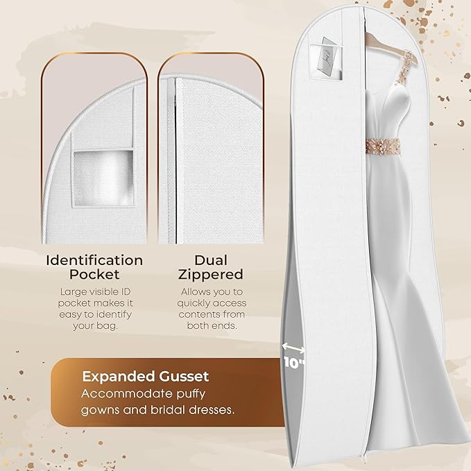 72" Tapered Long Dress Bags for Gowns - Wedding Dress Garment Bag for Dresses - Long Garment Bags for Hanging Clothes & Closet Storage, Dress Bag for Airplane