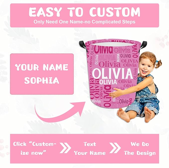 Personalized Laundry Hamper Custom Kids Dirty Clothes Hamper with Name Storage Basket for Bathroom Bedrooms Nursery for Baby Girls Boys Adults (Style-Name)