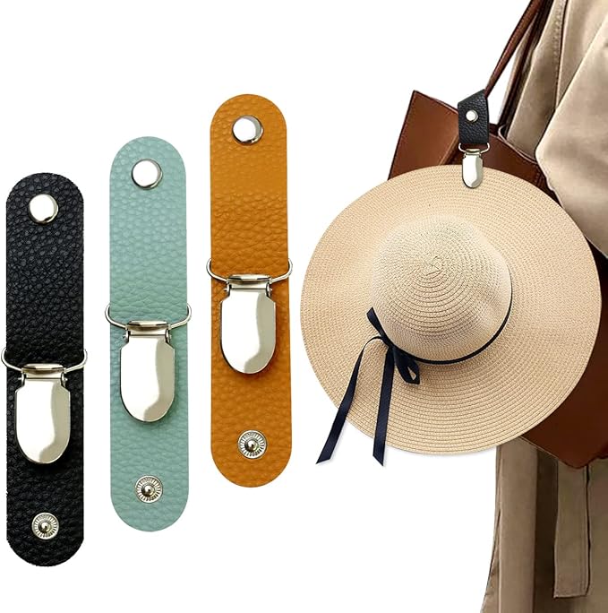Hat Clip for Travel on Bag/Luggage, PU Leather Multifunctional Duckbill Clip, Outdoor Hat Companion