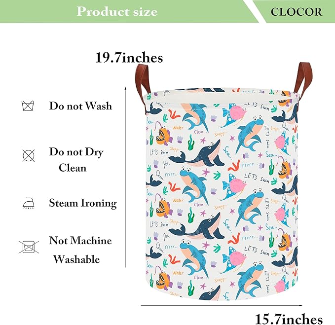 CLOCOR Large Laundry Basket,Waterproof Nursery Hamper,Collapsible Fabric Storage Container,Room Decor,Gift Basket（Cute Ocean
