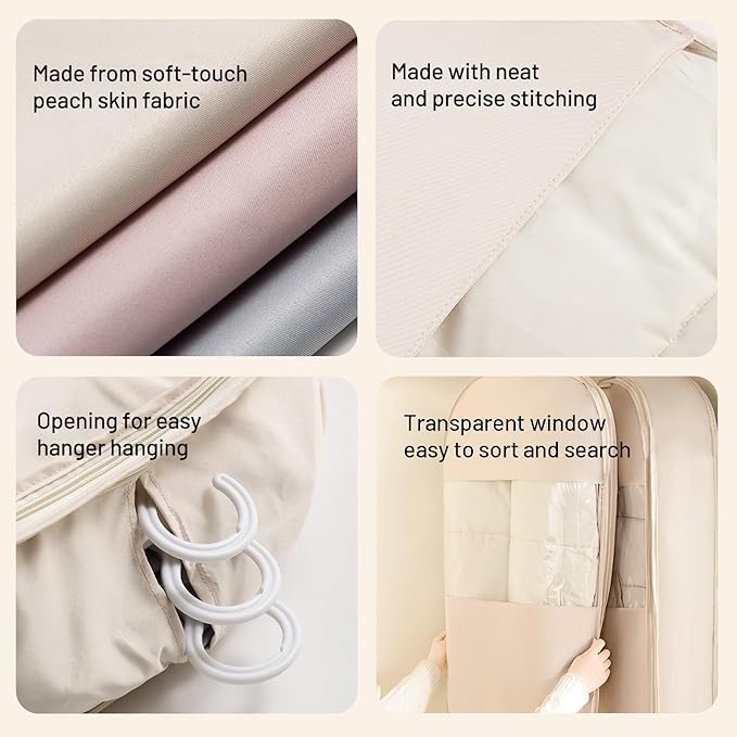 Space Saving Hanging Compression Garment Bag with Zipper for Closet Storage, Hanging Clothes Storage Bag, Garment Covers for Coats and Down Jackets, Pnik, L