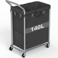 Laundry Hamper 2 Section, Rolling Laundry Basket with Wheels, Laundry Cart with Removable Liner, 37 Gallons (140L) Clothes Hamper, Blanket Dirty Clothes Basket Steel Frame with Handle(Black)