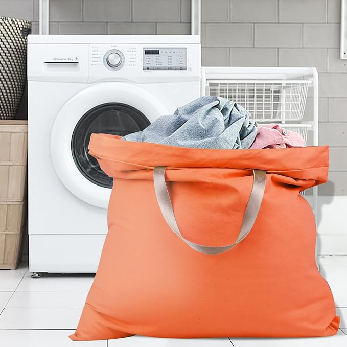 Sanlykate Large Canvas Cotton Laundry Bag with Drawstring & Handles, Heavy Duty Durable Dirty Clothes Organizer, Tear Resistant Hamper Liner Storage Bag, Travel Sack, 25.5 x 34inch - Melon Yellow