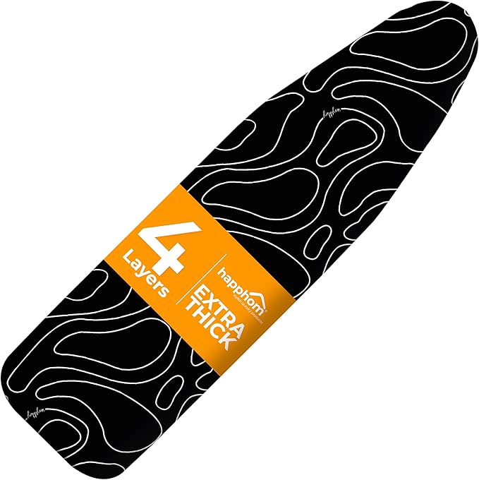 Ironing Board Cover and Pad Extra Thick Heavy Duty Padded Multiple Layers, Silver Coated Ironing Board Cover, Non Stick Scorch and Stain Resistant Standard Size 15x54 with Elasticized Edges (Black)