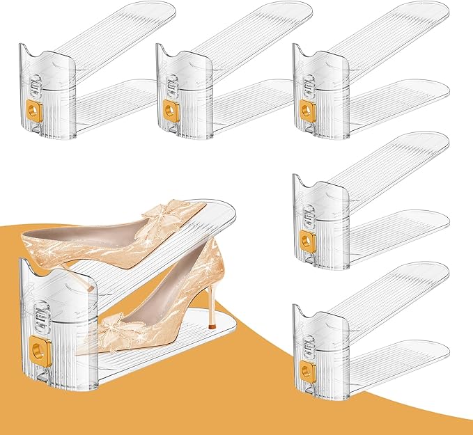 Shoe Slots Organizer for Closet, Shoe Stacker Organizer Double Layer Stack Shoe Rack, Shoes Display Shelf 50% Space Saver Storage Holder for Closet, 6PACK