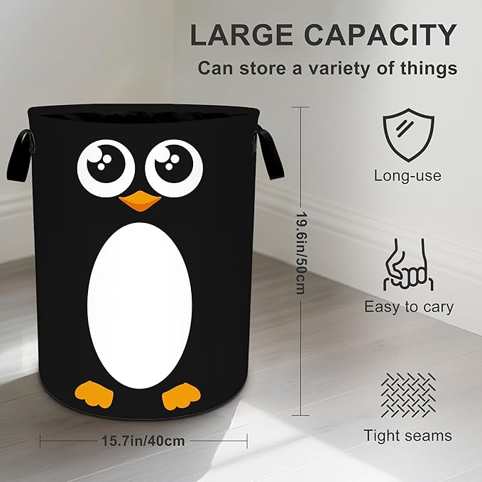 Penguin Laundry Basket Storage Bin Foldable Laundry Hamper Clothes Storage Bucket Organizer 19.6x15.7 Inch For Laundry Room/Bedroom/Bathroom