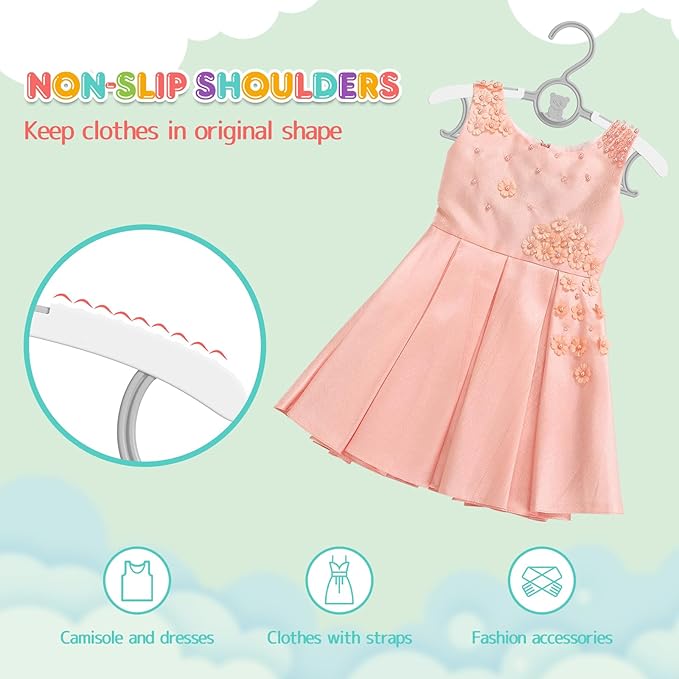 Baby Hangers, 11-14 Inch Extendable Kid Hangers - 60 Pack, Non-Slip, Stackable, Grey