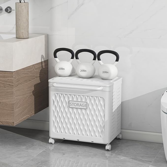 Laundry Hamper with Wheels and Lid, Foldable Clothes Basket for Small Spaces, Rolling Laundry Bin for Laundry Bathroom Bedroom Gym Room