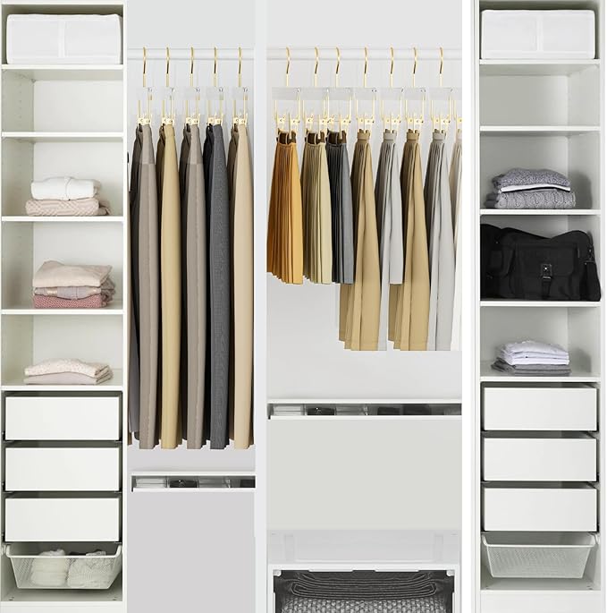 Acrylic Gold Pants Hangers with Adjustable Clips 10 Pack, Non-Slip Skirt Hanger for Women, Heavy Duty Space-Saving Clothes Organizer for Trousers, Coats, Jeans, Adults & Kids