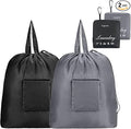 GOGOODA Travel Laundry Bags with Drawstring Closure XL Large Foldable Dirty Clothes bags with Handle Heavy Duty and Washable for College Dorm Travelling Camping, 2 Pack, Black & Grey