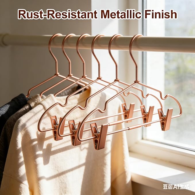 Rose Gold Metal Clothes Hangers with Clips,10 Pack Children 12.6" Baby Toddler Infant Newborn Kids Non Slip Durable Space Saving Baby Clothes Coat Hangers