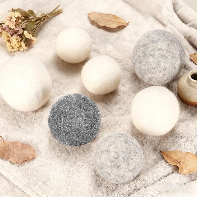 6 Pack Wool Dryer Balls Laundry Reusable Anti Static, Cotton Balls Wool Laundry Balls for Dryer Reduces Clothing Wrinkles Natural Fabric Softener Last 1000+ Loads (White, 2.75 in/7 cm)