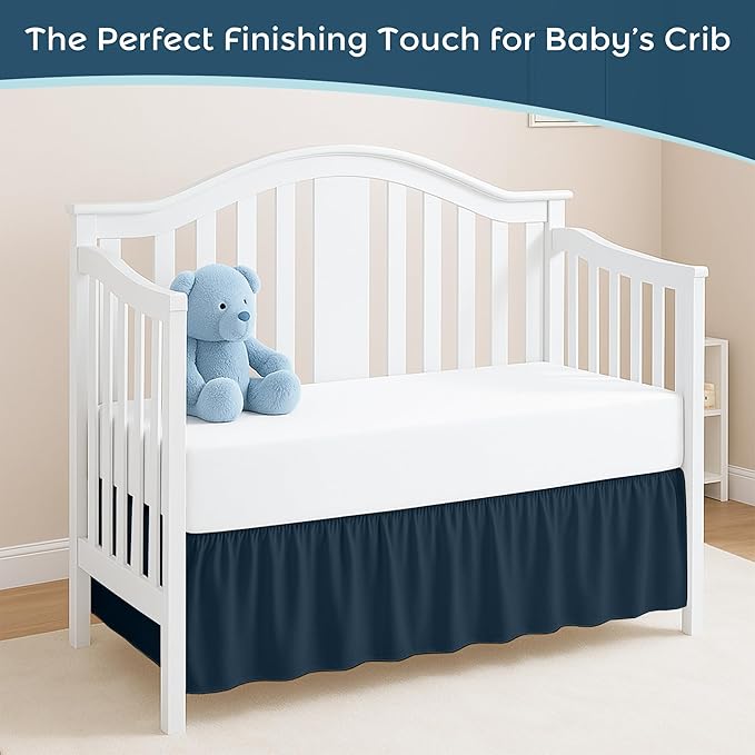Navy Blue Crib Bed Skirt, Perfect for Nursery Crib for Boys & Girls with a 14" Drop and Size 28"x 52"