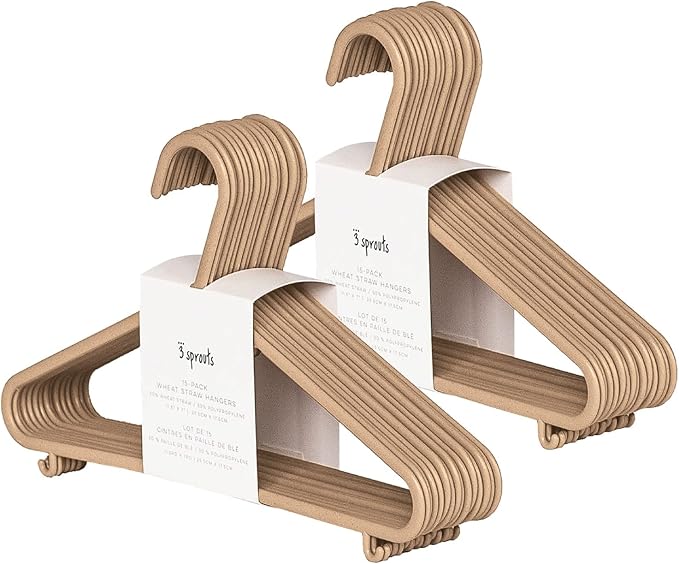 3 Sprouts Wheat Straw Plastic Hangers - 30-Pack Eco-Conscious Toddler Hangers for Child & Baby Clothes, Coats - Kid Closet Hanger Ideal for Small Girls, Boys, Children & Kids - Speckled Brown