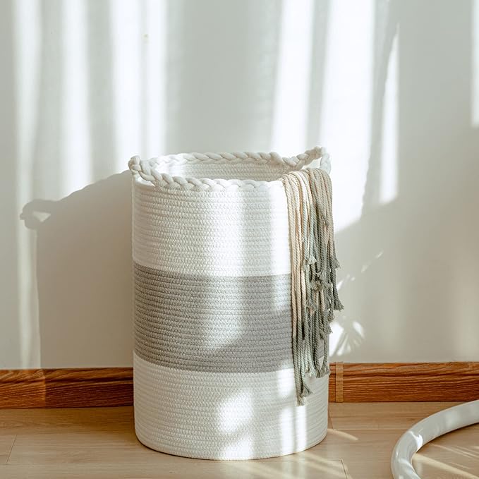 72L Woven Laundry Basket,Tall Wicker Laundry Basket for Blankets,Clothes,Pillows,Toys,Shoes Large Cotton Laundry Hamper for Bedroom,Living Room,Bathroom