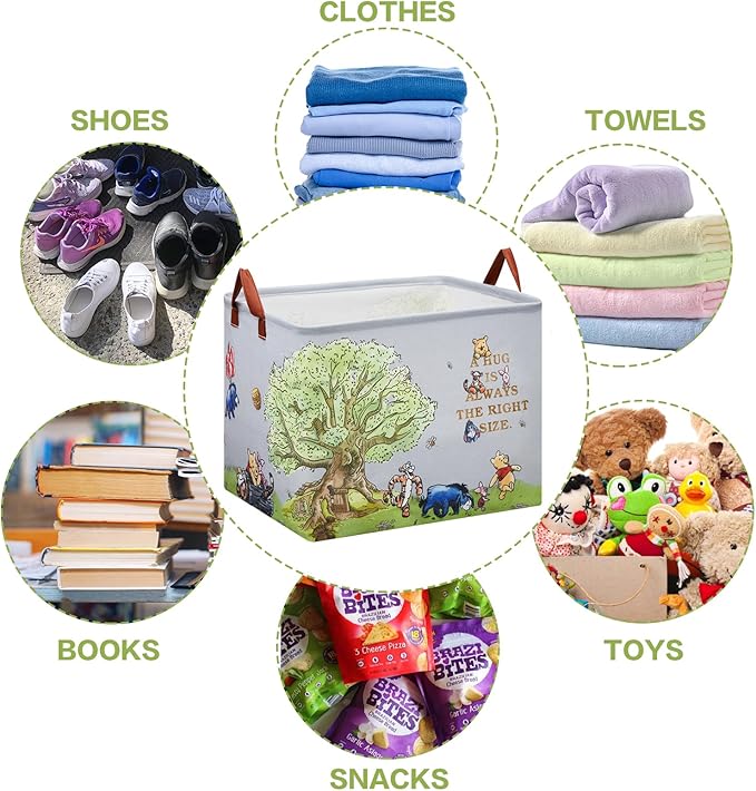 Bear Nursery Decor Storage Basket Foldable With Waterproof PE Coating, Square Large Canvas Laundry Hamper,Diaper Bag Baskets for Kids,Boys and Girls, Bathroom, Bedroom, Clothes,Toy Bin(grey)