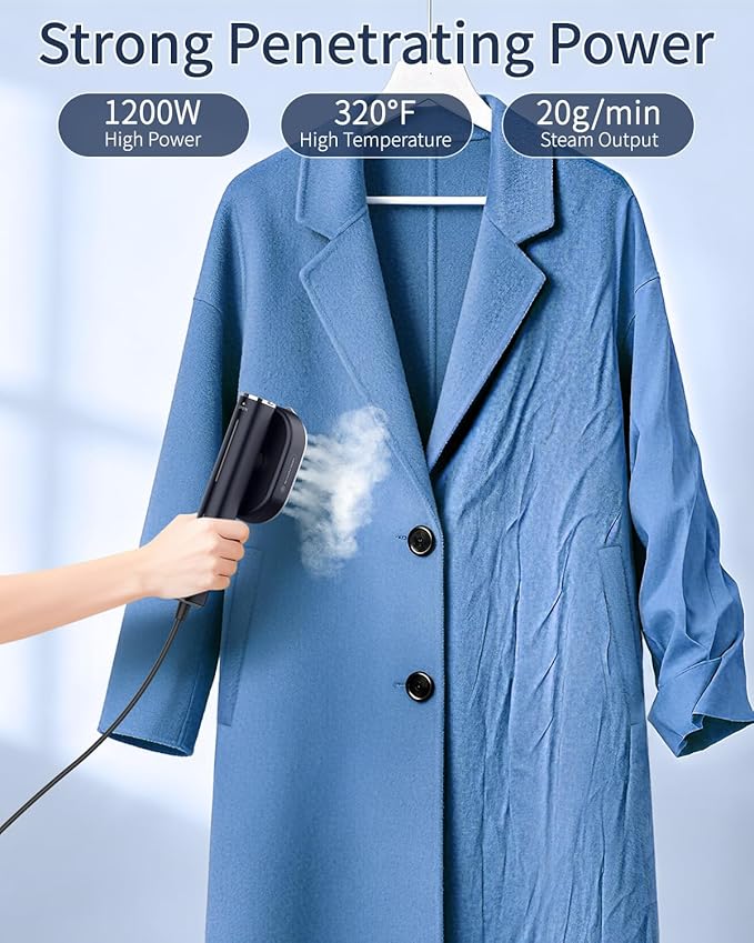 Clothes Steamer, 1200W Clothing Steamer, Hand Held Steamer Fast Wrinkle Removal, Lightweight Mini Clothes Iron, Travel Steamer for Clothes, Compact Hand Steamer for Home- Black, 110-120V