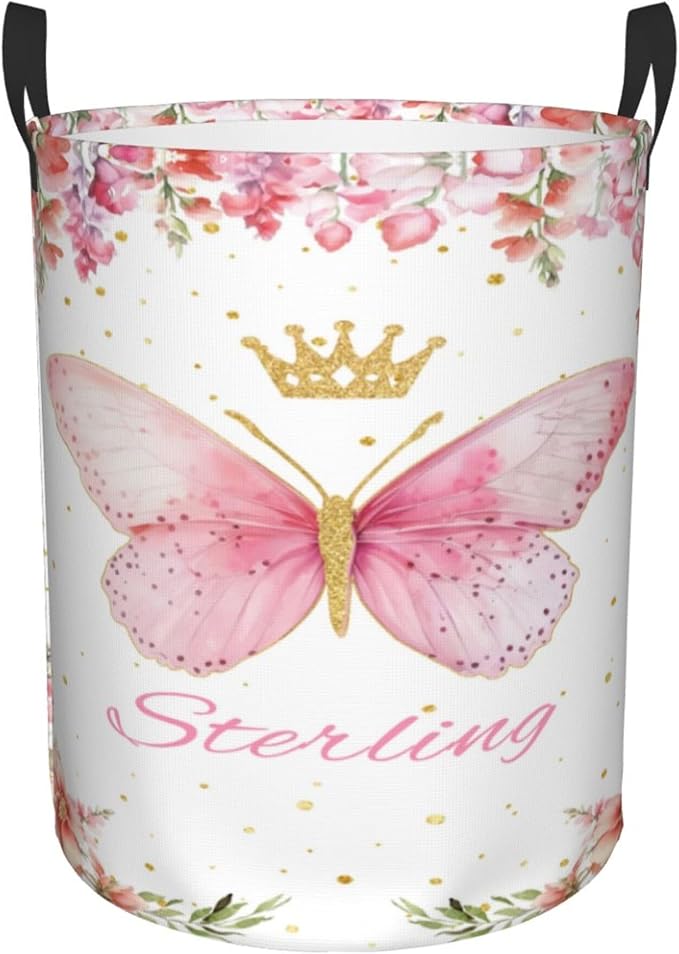 Personalized Butterfly Laundry Basket For Baby Kids Boys Girls Adult Custom Hamper Basket With Name For Bathroom Bedrooms Collapsible Baby Laundry Basket, Dirty Clothes Hamper With Handles