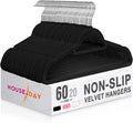 HOUSE DAY Velvet Hangers 60 Pack, Non-Slip Hangers with Tie Bar, Premium Slim Clothes Felt Hanger Standard Hanger 360° Swivel Hook for Closet Organized Storage，Elegance Black