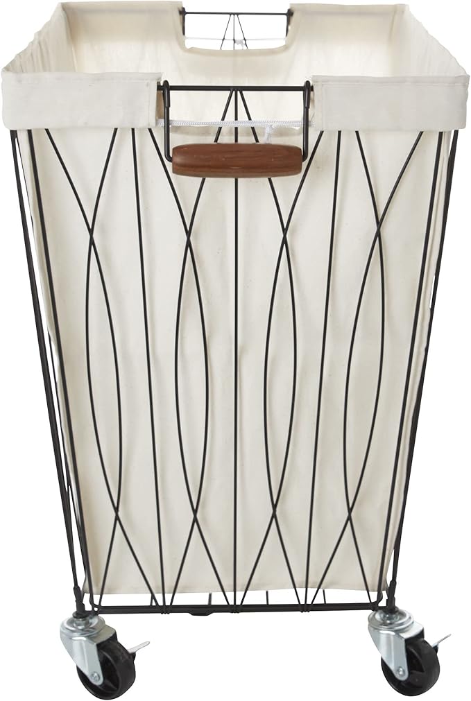 Artesa Verona Rolling Laundry Hamper Cart with Removable Canvas Bag, White and Black Large