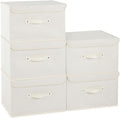 Fabric Storage Bins Cube Organizers with Flip-Top Lid and Handles,Storage Boxes for Organizing Home,Office,and Closet,Beige,5 Pack 15 x 9.8 x 9.8 in