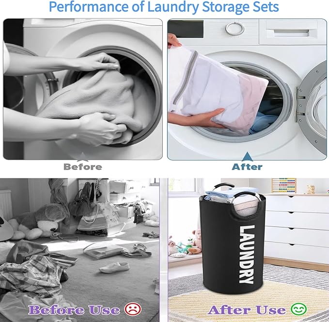 90L Laundry Basket, Storage Basket,Waterproof Laundry Hamper, Laundry Bag with Padded Handles, Clothes Hamper，Collapsible Laundry Basket Easy Storage;Includes 2 mesh laundry bags（16x12in）