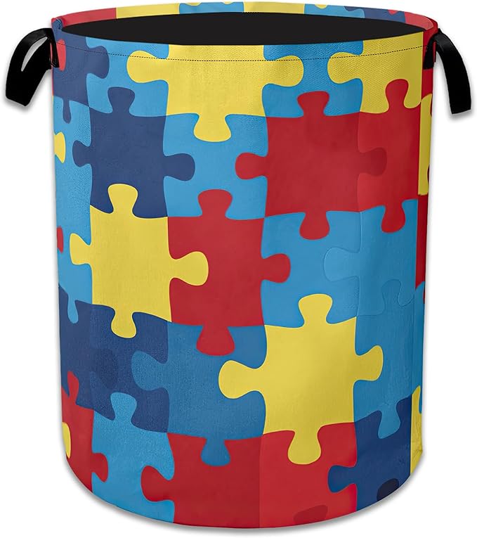 Colorful Puzzle Laundry Basket Collapsible Laundry Hamper Oxford Clothes Toy Storage Bin for Bathroom Bedroom Room Decor 16 X 20.8 Inch